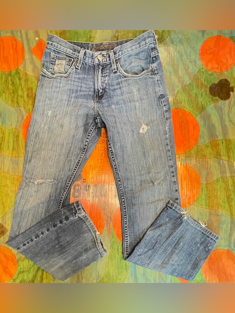 Cinch Mens MB98034006 Blue Distressed Straight Leg Stretch Jeans 28 x 30